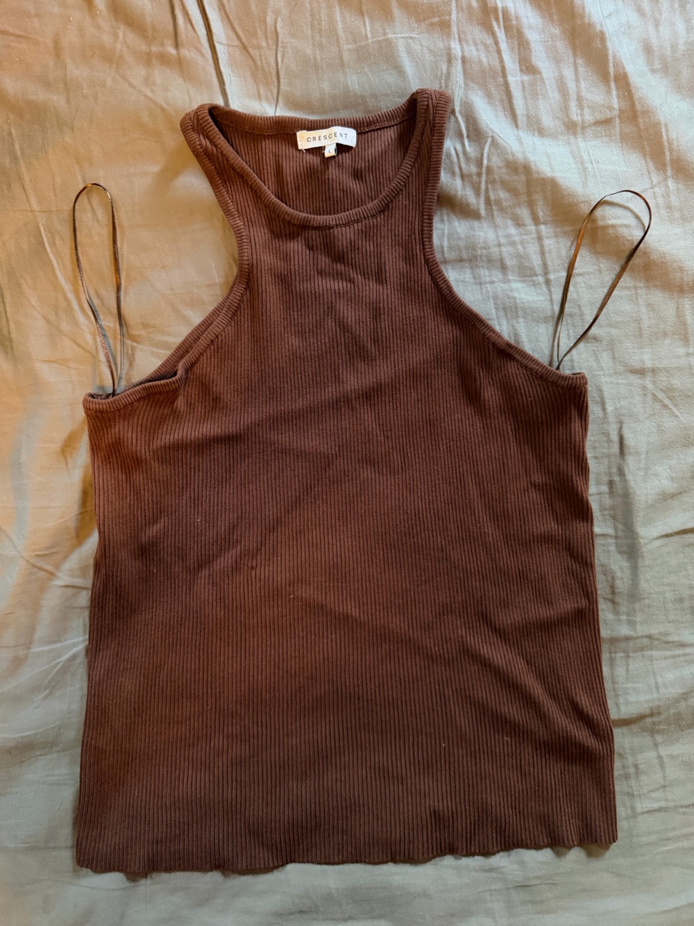 Stretchy ribbed body-hugging high neck t back tank